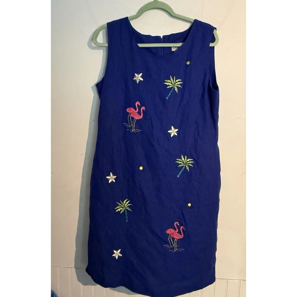 Ultra Dress NY Linen Blend Size 14 Dress Coastal Resort‎ Cottagecore Twee Blue